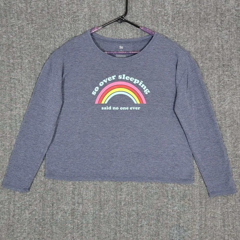 SO Intimates Sleep T-Shirt Womens M Gray Long Sleeve PJ Tee So Over Sleeping